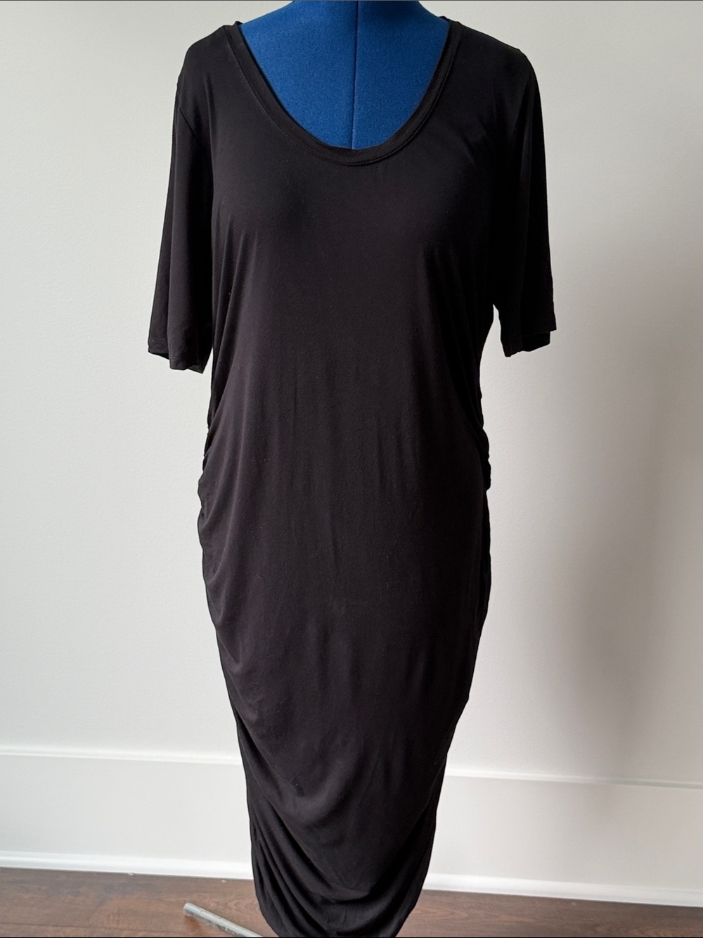 Motherhood Maternity Black Scoop Neck Midi Dress with Side Ruching